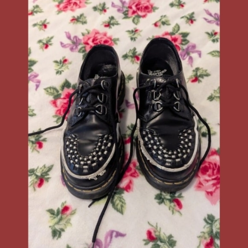 Dr. Martens Black and White Smooth Ramsey Quad Creeper Leather Shoes